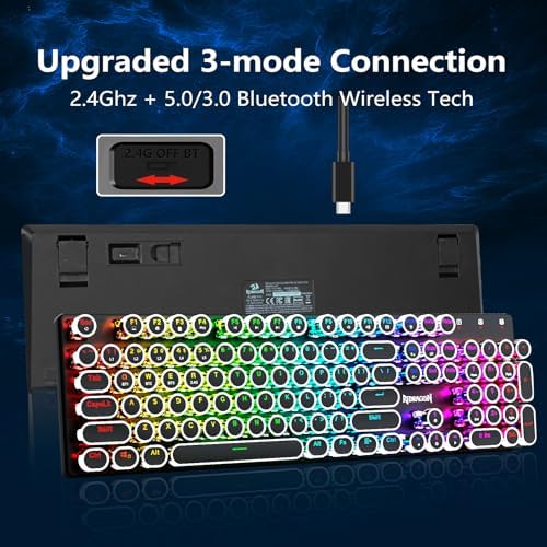 Redragon K710 Wireless Typewriter Style Mechanical Gaming Keyboard, Black