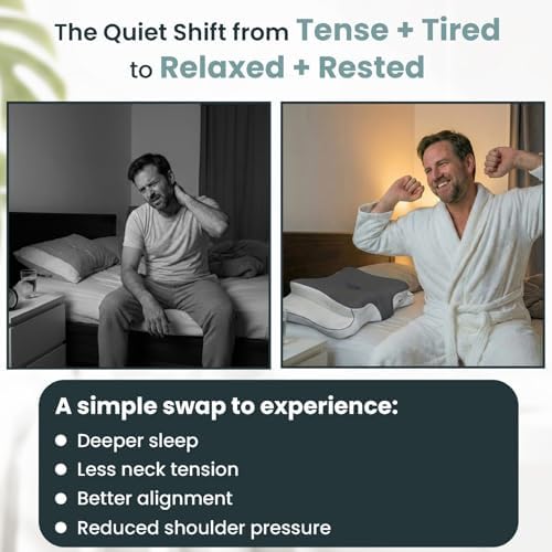 Cervical Neck Pillow for Sleeping – Cooling Memory Foam Cervical Pillow for Side Sleepers and Back Sleepers – Contour Ergonomic Neck Support (Grey/White, Cooling)