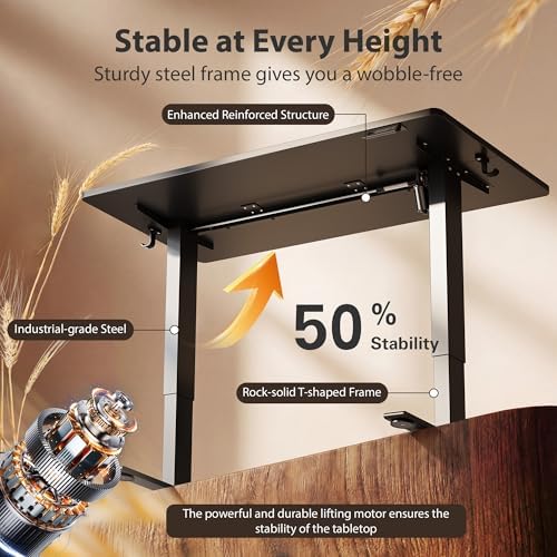 Cubiker Standing Desk, 55x24 Inches Sit Stand Home Office Desk, Electric Stand up Desk, Adjustable Desk with Splice Board, Black Frame/Black Top