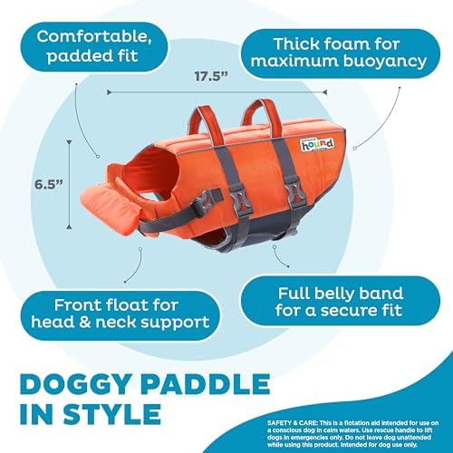 Outward Hound Granby Splash Dog Life Jacket, Life Vest, Orange, Large