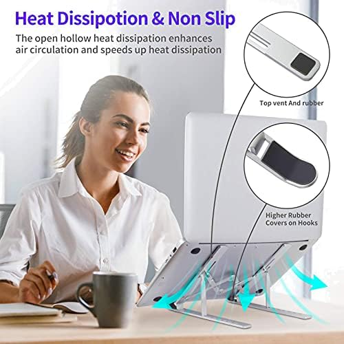 Laptop Stand, Laptop Riser Computer Stand for Desk, Adjustable Aluminum Foldable Portable Desktop Holder, Compatible with MacBook Air pro, iPad, Lenovo, 10-15.6” Laptop and Tablets (Silver)