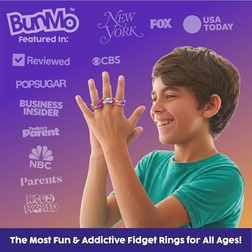 BUNMO Magnetic Fidget Rings 3pk – Cool Fidgets for Teens, Quiet Fidget Toys, Fidget Toys Adults, Maximum Strength 8 N50 Magnets, Learn Cool Tricks, Teen Gifts, Fidgets for Kids 8-12, Rainbow