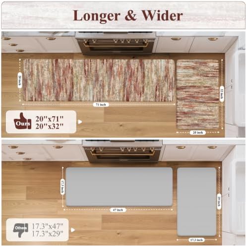 KIMODE Kitchen Mats for Floor Cushioned Anti Fatigue,Red Brown Runner Rugs