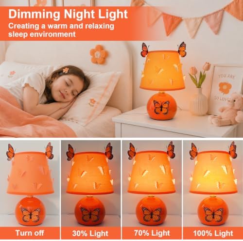 3D Butterfly Lamp, Small Orange Lamp with DIY Butterfly Decor (Orange)