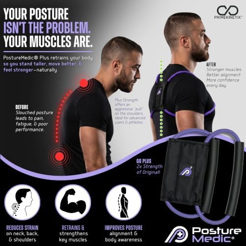 PostureMedic Plus Strength Dynamic Posture Corrector for Athletes – High Resistance Training System for Performance & Recovery – Professional Grade Posture Trainer for Men & Women - Size S (Purple)