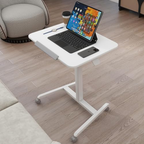 PUNCIA 25" Mobile Standing Desk Pneumatic Adjustable Tilting Desktop, White