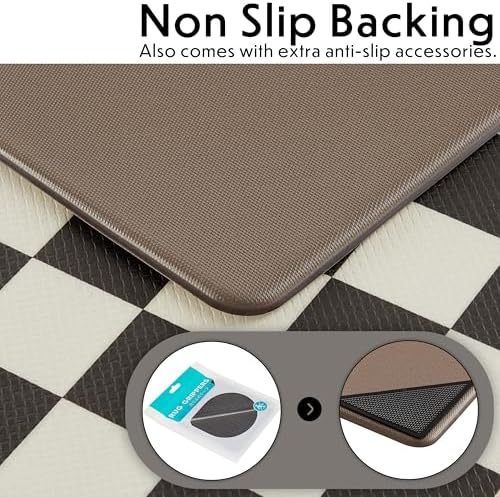 Ohocut Checkered Kitchen Mats for Floor Set of 2, 2 Pcs Black White Cushioned Non Slip Runner Rugs for Kitchen/Sink/Laundry, Comfort Aesthetic Cute Anti-Fatigue Foam Floor Mat 17.3"x29.5"+17.3"x47.2"