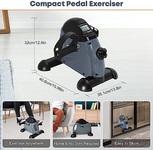 Mini Exercise Bike, AGM Under Desk Bike Pedal Exerciser Foot Cycle Arm & Leg Pedal Exerciser with LCD Screen Displays