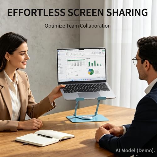 ALASHI Laptop Stand for Desk with 360° Rotating Base, Multi-Angle Adjustable Laptop Stands, Foldable Laptop Riser Compatible with 10 to 17 Inches PC Computer, Blue