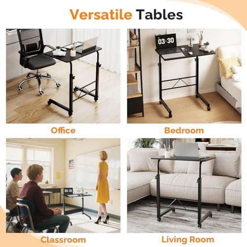 FCH Computer Workstation, Standing Desk Adjustable Height, Small Computer Desk w/Rolling, Sit Stand Laptop Desk TV Tray Computer Workstation for Bed Sofa Hospital Reading Eating, 23.6", Black