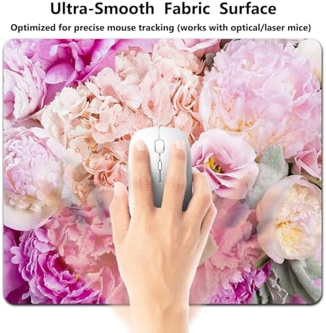 9.5x7.9 Inch Office/Gaming Mouse Pad, Romantic Pink Peony Bouquet Flowers Pastel Floral, Cute Anti-Slip Mat for Desk Decor