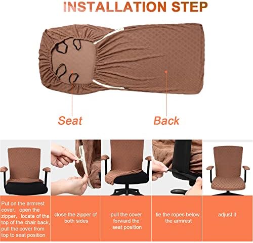 Tatuo 3 Pcs Computer Office Chair Cover Universal Rotating Chair Slipcovers Protector Removable Washable Office Armrest Covers with Zipper for High Back Seat Backrest(L,Merbau,Coffee)