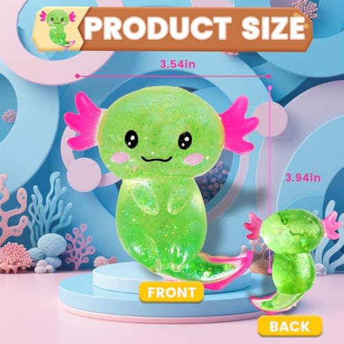 Axolotl Squishy Stress Relief Toy Glitter Fidget Toys Cute Malt Sugar Axolotl Toy Fidget Toys Adults Fidget Toy for Kids Youth Adult, Party Favors Anxiety Relief Squishy Toys(Green)