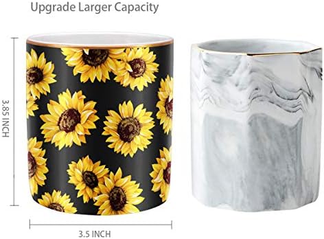 Pen Holder, Cute Pencil Holder for Desk, Makeup Brush Holder Floral Pattern, Pencil Cup for Girls Women, Durable Ceramic Desk Organizer Flower Decor for Office, Classroom, Sunflower
