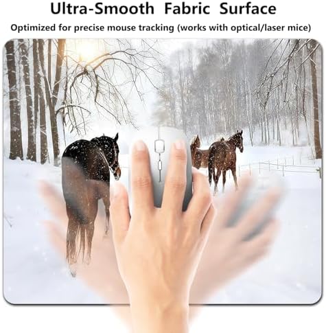 9.5x7.9 Inch Office/Gaming Mouse Pad, Horses Roaming in a Snowy Forest Cute Anti-Slip Mat for Desk