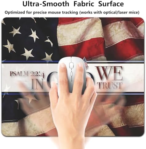 9.5x7.9 Inch Office/Gaming Mouse Pad, in God We Trust Psalm 22:4 Christian Bible Verse Scripture Quote, Vintage American Flag Patriotic Background Cute Anti-Slip Mat for Desk