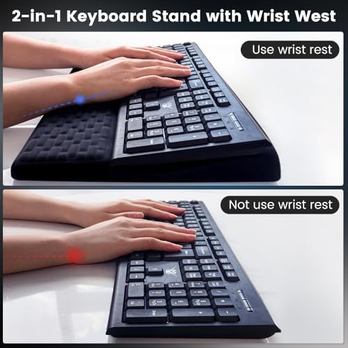 Wrist Rest with Keyboard Stand, Ergonomic Keyboard Riser Holder Lifter Tray, Soft Memory Foam Wrist Pad with Non-Slip Base, Comfort for Office, Work, Gaming