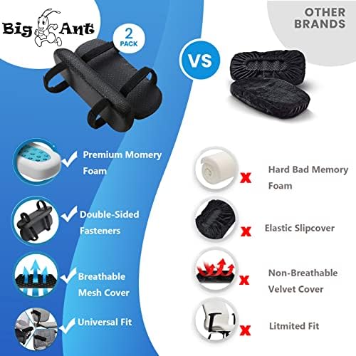 Big Ant Chair Armrest Pads,2 Pack Memory Foam Arm Rest Office Chair Armrest Pads Comfy Gaming Chair Arm Rest Covers for Elbows and Forearms Pressure Relief