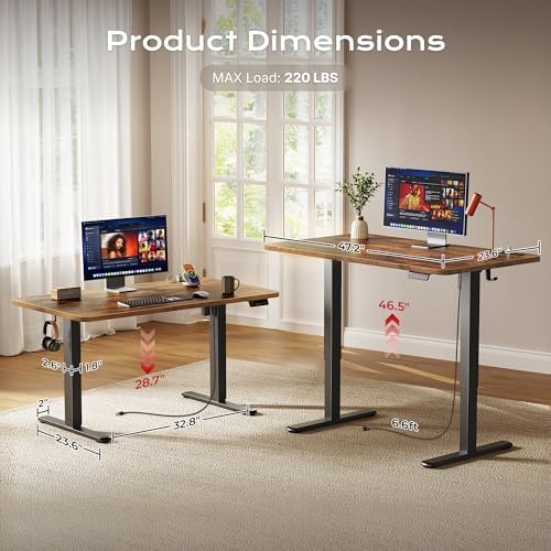 Huuger 47 X 24 Inch Electric Standing Desk with Power Outlets and USB-C Port, Height Adjustable Desk, Sit Stand Desk for Home Office, Computer & Gaming Desk, Stable Steel Frame, Rustic Brown