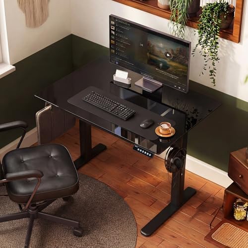 INNOVAR Glass Standing Desk with Drawers 32 x 19 Inch Black