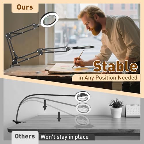 KIRKAS Magnifying Glass with Light and Stand, 12X 20in Clamp