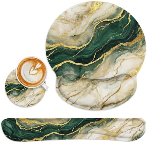 Britimes Ergonomic Mouse Pad Set with Wrist Rest, Gold Green Marble