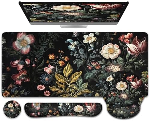iCasso Desk Cover Mat, 4in1 Floral Large Mouse Pad with Wrist Rest