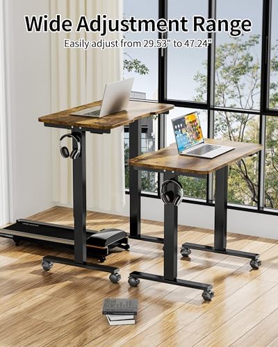 Okin Electric Standing Desk 31.5x19.7 Inches Small Computer Desk-Whole Piece Stand up Desk with Wheels Gaming Rolling Home Office Desks, Rustic Brown