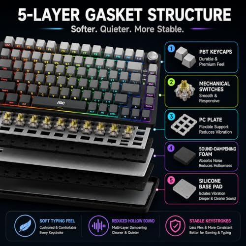 AOC GK330 75% Wireless Mechanical Gaming Keyboard, Hot-Swappable 3-Mode RGB