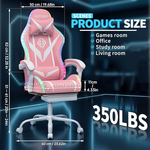 RGB Gaming Chair with Massage & Footrest Racing Style Computer Chair-Pink