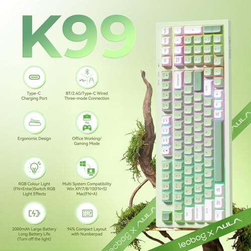 LEOBOG X Aula Wireless Keyboard Green Gaming Keyboard Creamy Silent