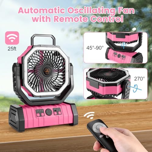 Odoland 30000mAh Camping Fan with LED Lantern, Rechargeable Battery Fan