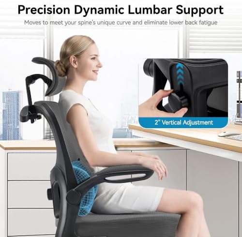 AreShark Office Chair Ergonomic Desk Chairs with Adjustable Lumbar Support& Headrest Hanger, High Back Breathable Mesh Chair with Wheels, Rolling Swivel Comfy Task Computer Chair for Home Work Gaming