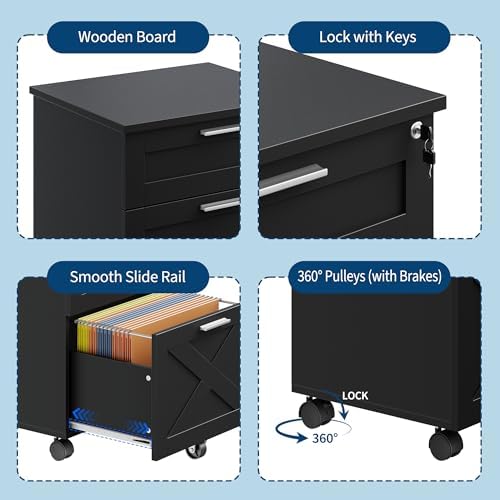Garvee 3-Drawer Mobile File Cabinet with Lock, Under Desk Storage Drawers