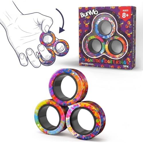BUNMO Magnetic Fidget Rings 3pk – Cool Fidgets for Teens, Quiet Fidget Toys, Fidget Toys Adults, Maximum Strength 8 N50 Magnets, Learn Cool Tricks, Teen Gifts, Fidgets for Kids 8-12, Rainbow