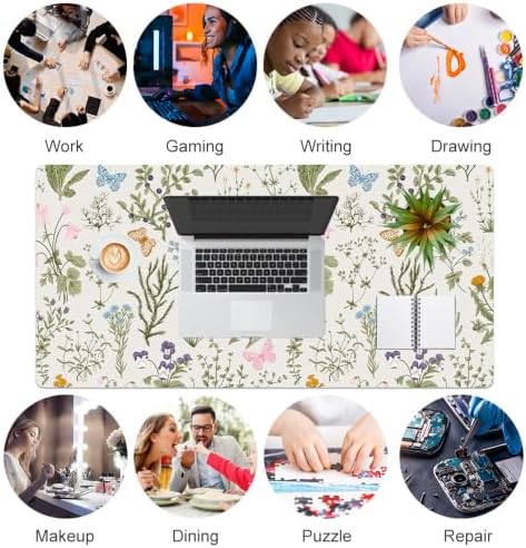 QIYI PU Leather Large Mouse Pad, Waterproof Desk Mat, 31.5" x 15.7", Herbs