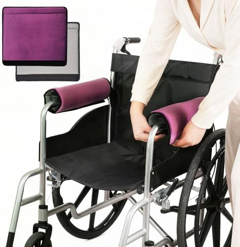 Wheelchair Armrest Covers (Pair)-Memory Foam Wheelchair armrest Pads Wicking Washable Non Slip Arm Rest Cover Cushion Pad for wheelchairs Office Chairs armchairs (Dark Purple)