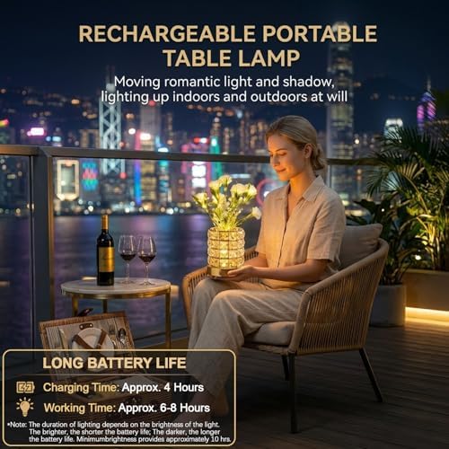 Flower Table Lamps, Rechargeable Cordless Small Desk Lamp, 3 Colors Dimmable Artificial Flowers Night Light, Fake Bouquet Carnation with Crystal Vase Gifts for Girl Women Mom (White - Carnation)