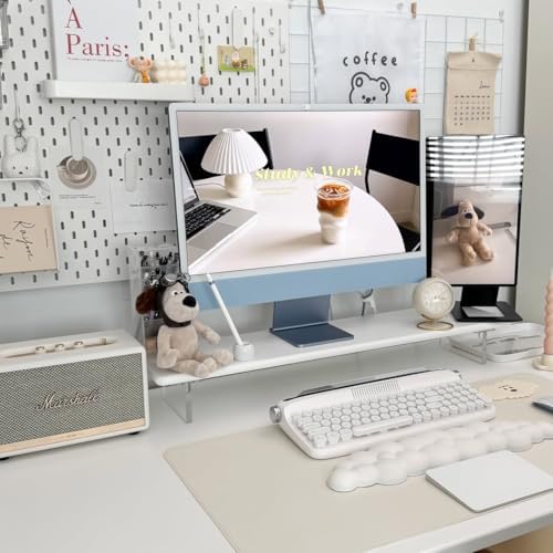 Bamboo Monitor Stand Riser, Natural Desk Shelf with Acrylic Legs