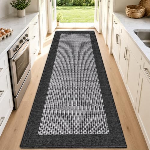 StepRite Kitchen Rugs, Kitchen Mats for Floor, 70"x20" Non-Slip Machine-Washable Kitchen Throw Rug, Absorbent Kitchen Runner Rugs Office, Kitchen Sink Standing Desk Mat, Kitchen Decor Carpet, Black