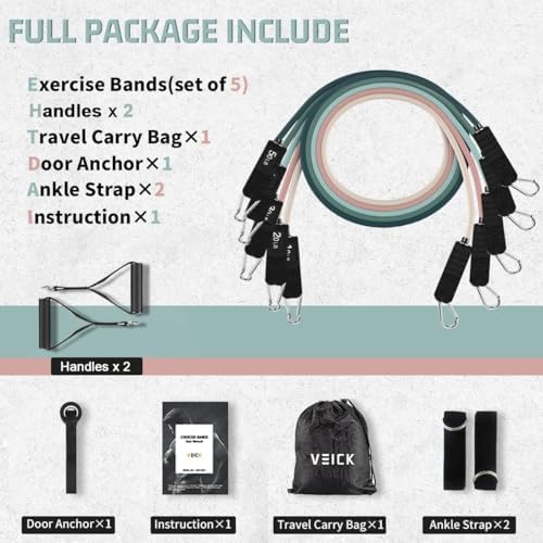 VEICK Resistance Bands with Handles, Exercise Tube Bands Set for Workouts