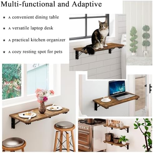 TEAMIX Wall Mounted Folding Table, Floating Desk for Small Spaces, Rustic