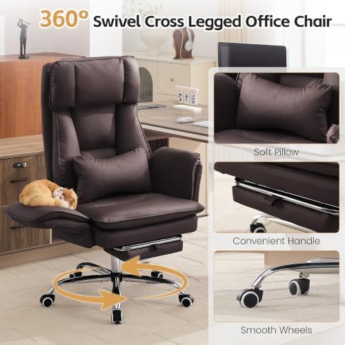 Big and Tall Office Chair, Footrest & Flip Armrest for Pets, Dark Brown