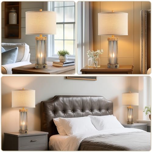 RORIA Farmhouse Table Lamps Set of 2 for Living Room with 2 USB Ports