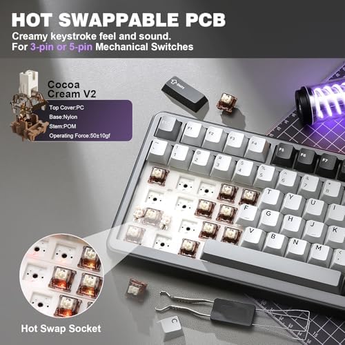 YUNZII B75 PRO 75% Wireless Mechanical Keyboard (Dark Grey,Cocoa V2)