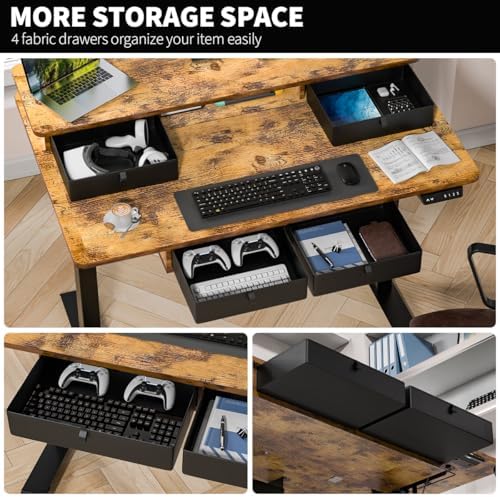 Kingant Electric Standing Desk with 4 Drawers, Height Adjustable 48"x 30"