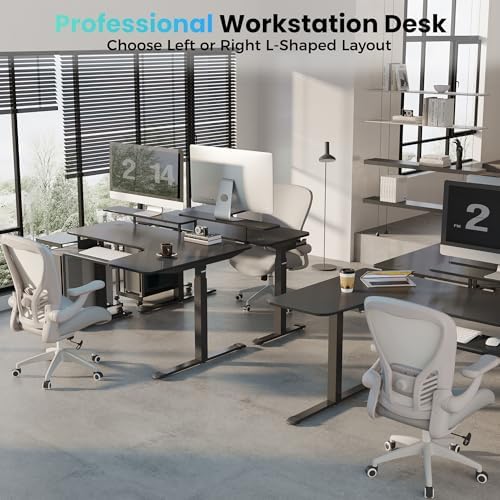 EUREKA ERGONOMIC 55 Inch L Shaped Electric Standing Desk, Height Adjustable Computer Gaming Desk with Keyboard Tray, Mouse Pad, Home Office Work,Carbon Fiber Black, Left Side