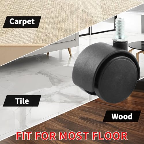 HOWDIA 4 Pack 2 Inch Swivel Caster Wheels for Cart, M8-1.25×13mm Threaded Stem Heavy Duty Casters, Nylon Wheels Replacement for Furniture, Table, Cabinet, Shelf（No Brake）