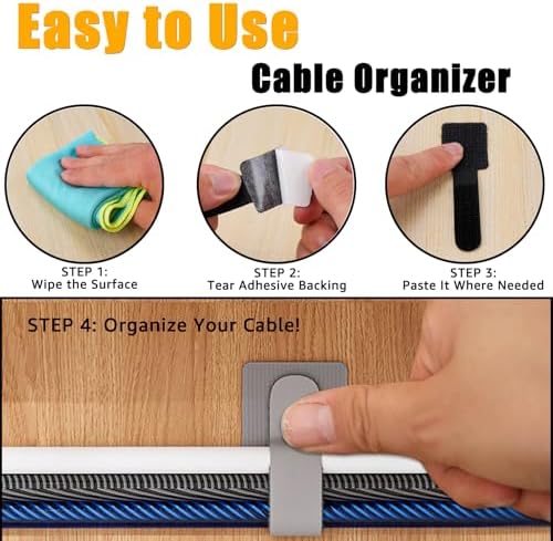 80PCS Hook and Loop Cable Straps, Cable Management Under Desk, Adhesive Cable Tie, Reusable Wire Organizer for Cords, Cord Management, Computer Accessories for Desk, Home Office Essentials, Black+Gray