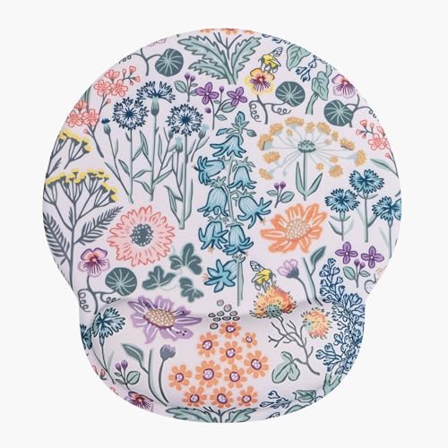 Seorsok Cute Colorful Floral Mouse Pad with Gel Wrist Support Mouse Pad,Ergonomic Aesthetic,Comfortable Mousepad for Office Game Work Computer,Pain Relief Mousepad with Non-Slip Silicone Base,Beige